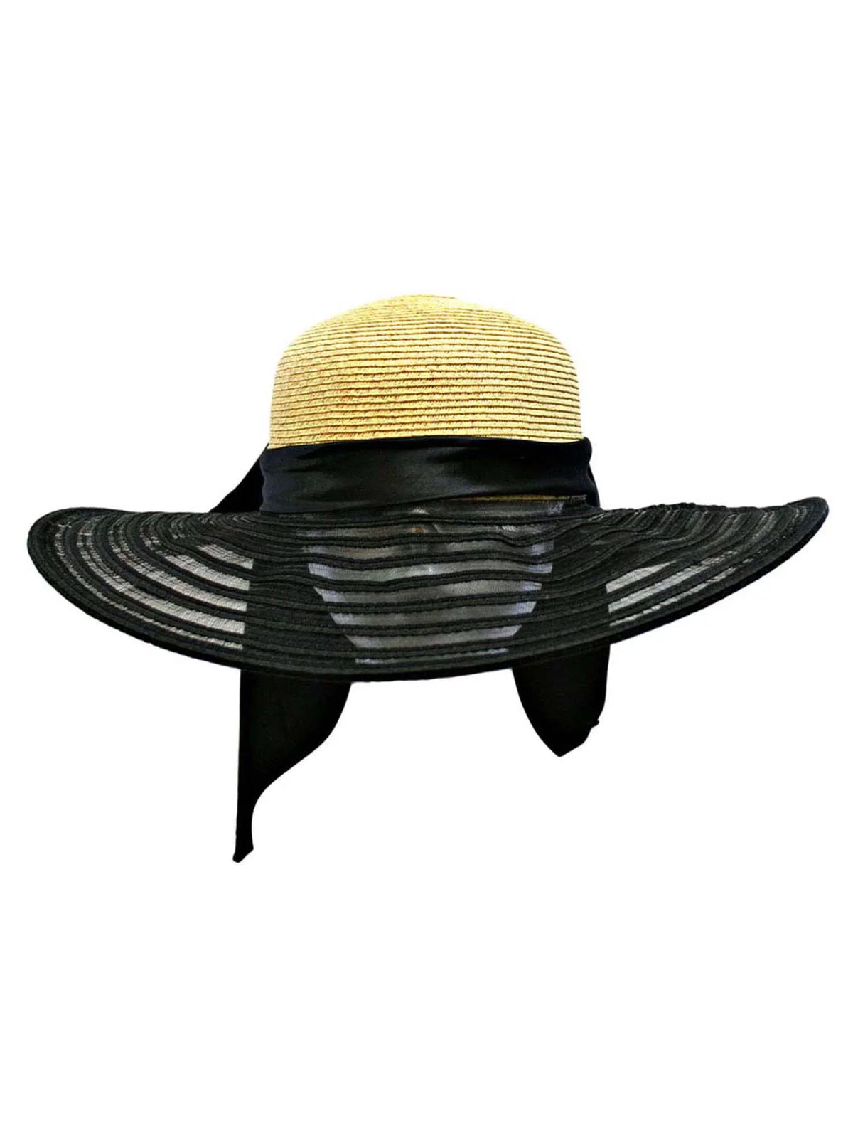With Wide Hat Floppy Black Satin Bow Wheat & Brim Large