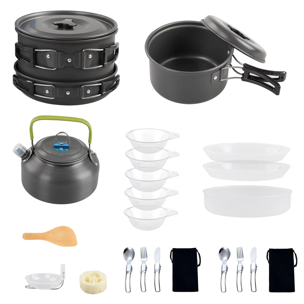 Kettle Cookware Mess and Camping Kit Htovila Hiking Non-Stick Backpacking Kitchenware for Set, with