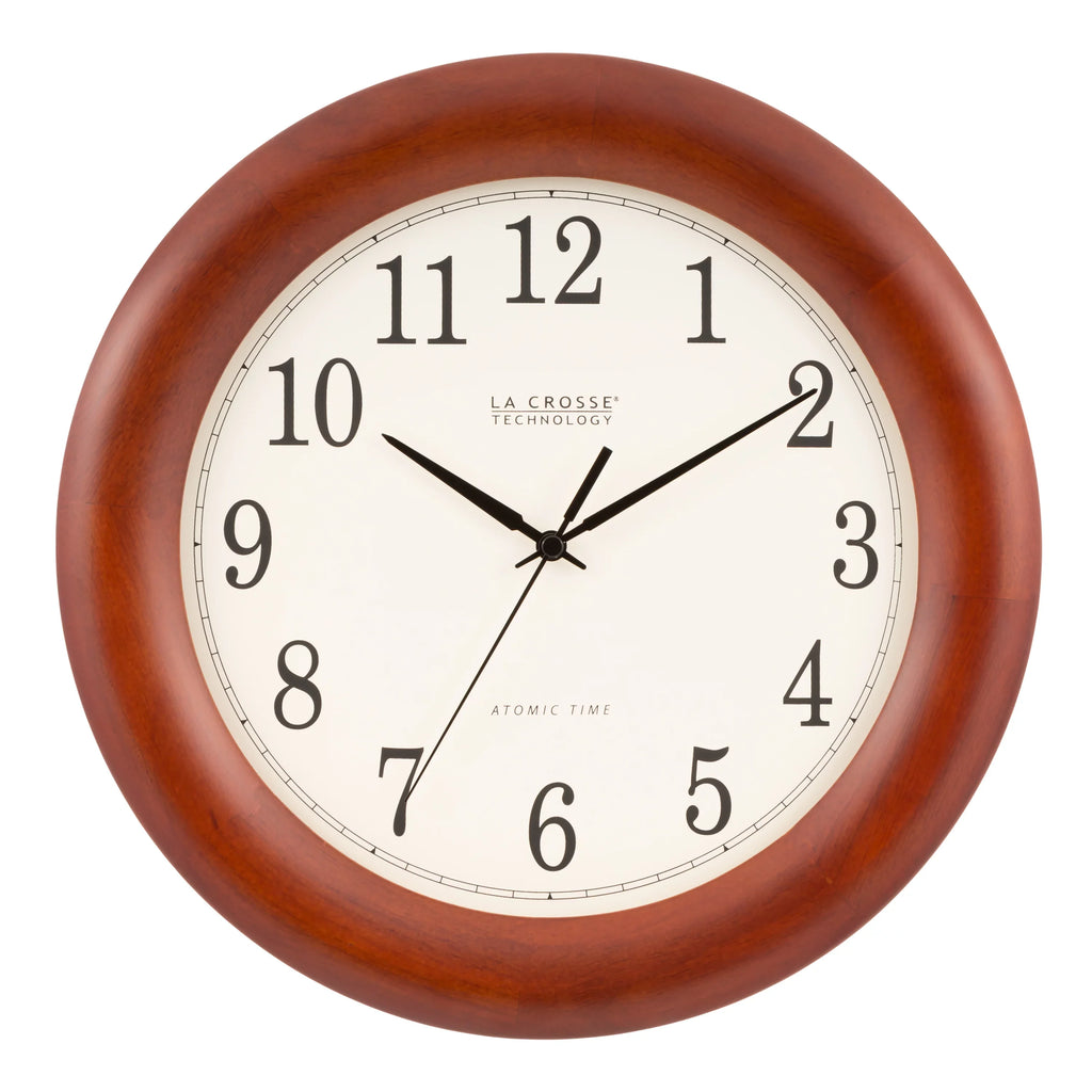 Crosse Cherry Wood Clock, Atomic Inch Technology Oak La 12.5 finish Analog WT-3122A-Int