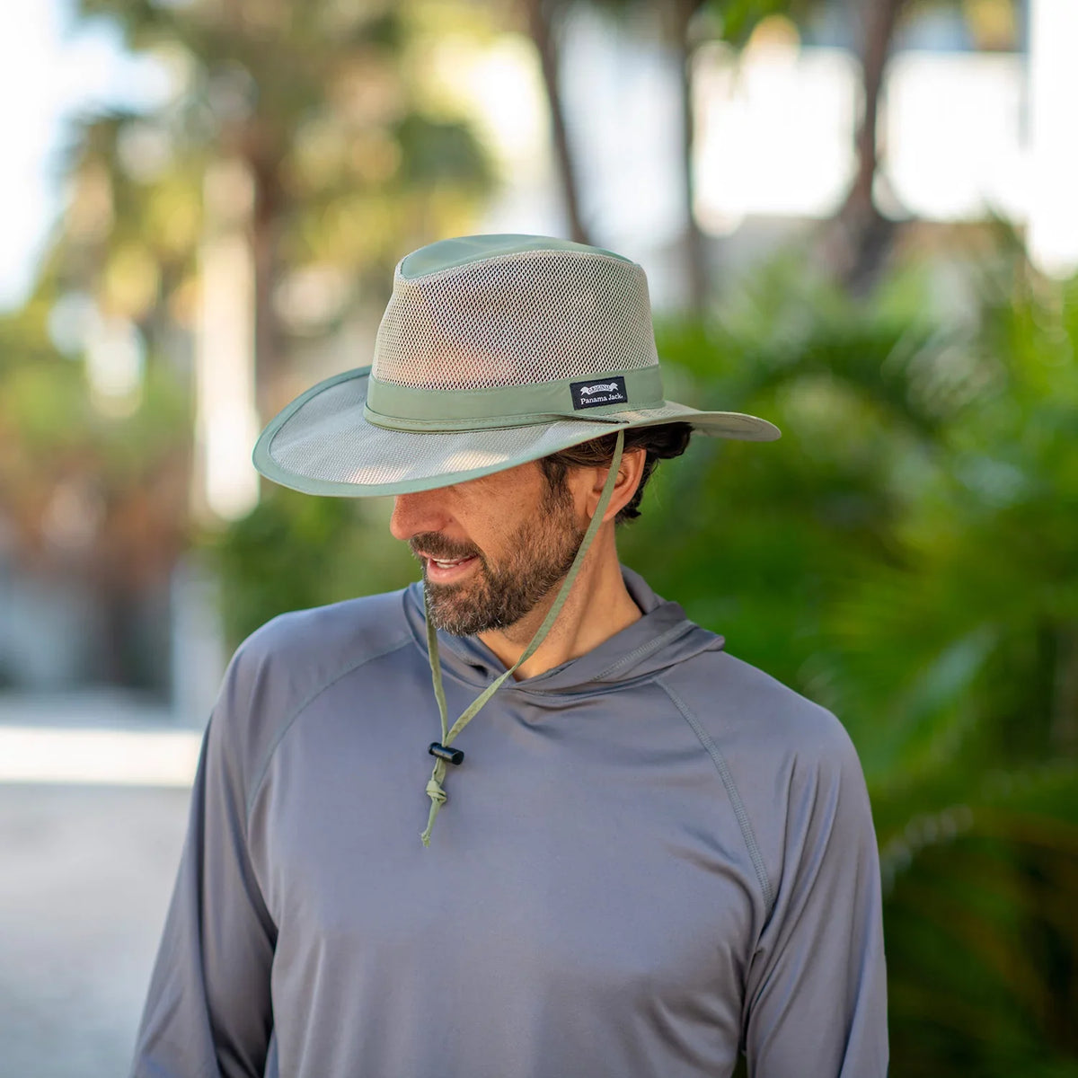 Brim, Sun 50+ Chin Adjustable 3" Large) (SPF) Jack Panama Crown UPF Safari Sun Hat, Protection Cord, (Fossil, Mesh