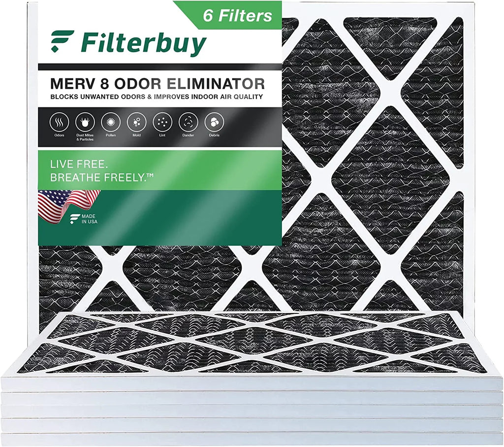 Filterbuy Air Furnace Odor Pleated (6-Pack) Eliminator AC with HVAC Carbon Activated MERV 24x30x1 8 Filters