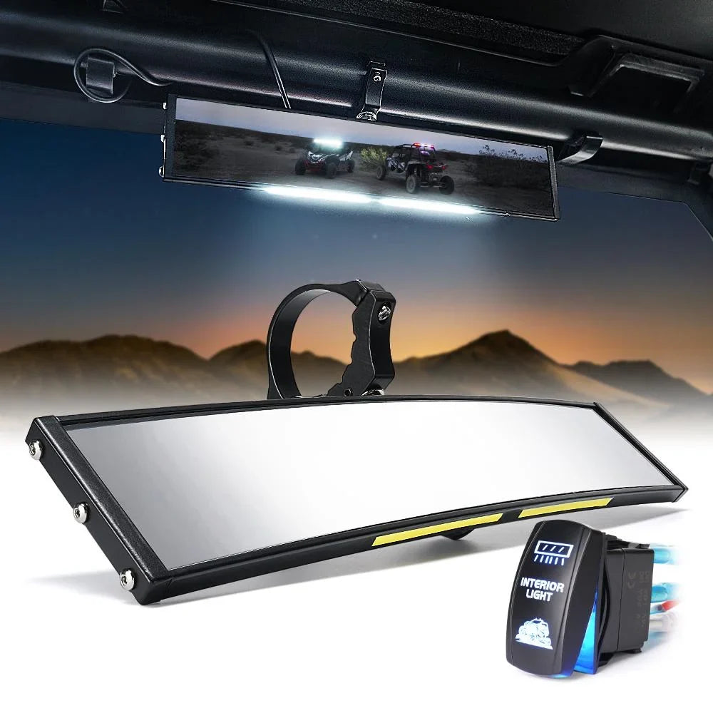 & Rollbars for LED UTV Integrated 1.75"-2" Rear View 13" Mirror Lights Xprite Curved Switch w/