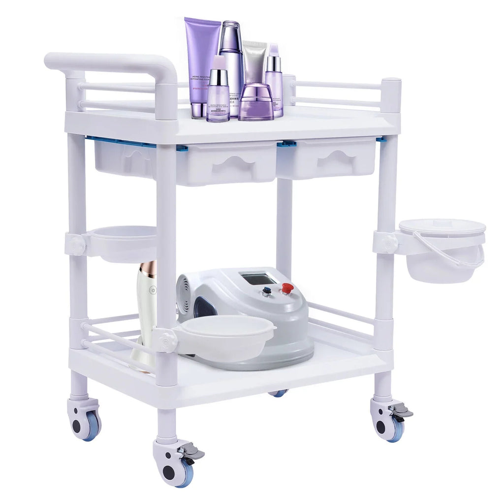 Clinic Rolling Dental with Heavy Trolley Medical Spacious Hospital Miumaeov Utility Duty for 360°Rotate Salon Cart Dirt Tier Trolley 2 Drawers Beauty Buckets Medical Wheels