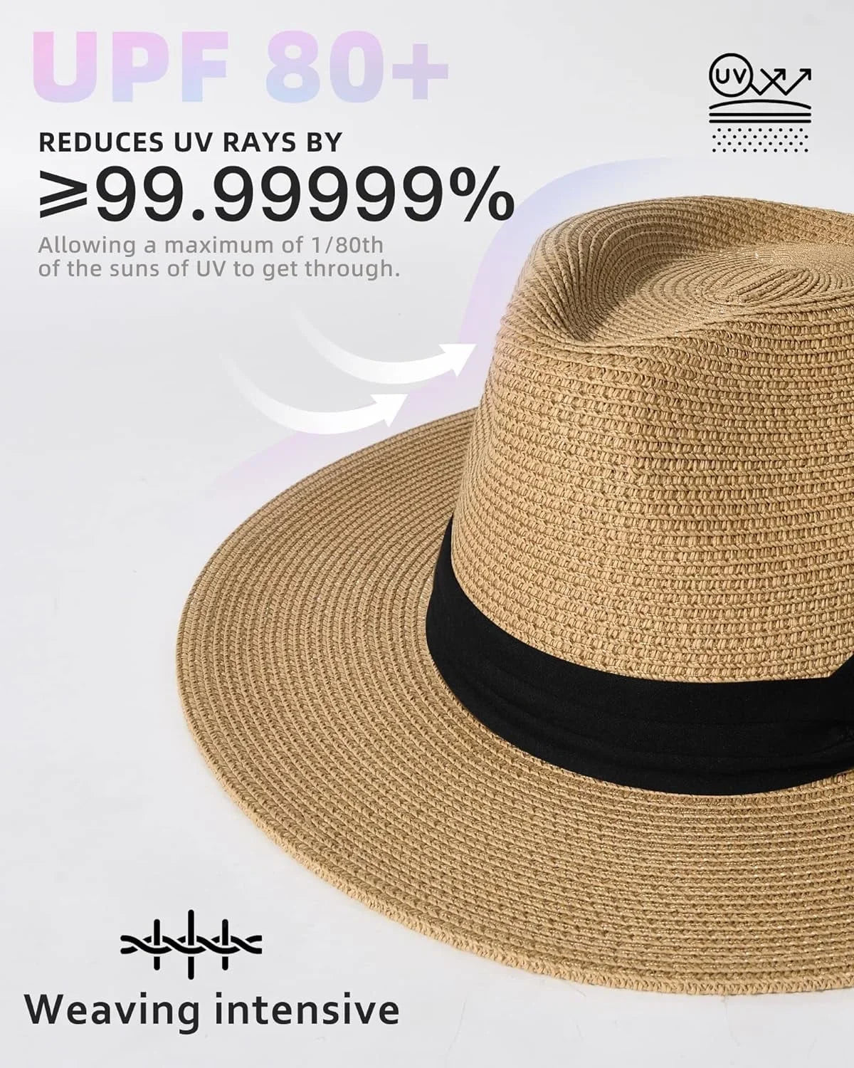 Sun Mens Hat Brim Panama Straw Hat Beach Straw Fedora Summer Women for Hat Wide Womens UPF