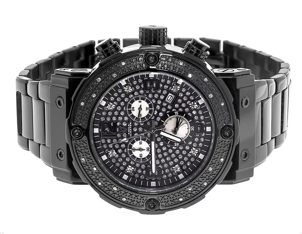 Genuine Diamond Stainless Black 0.25 Steel Ct Watch W#146