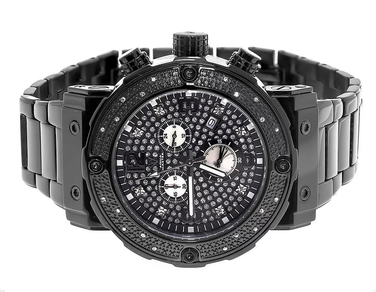 Genuine Diamond Stainless Black 0.25 Steel Ct Watch W#146