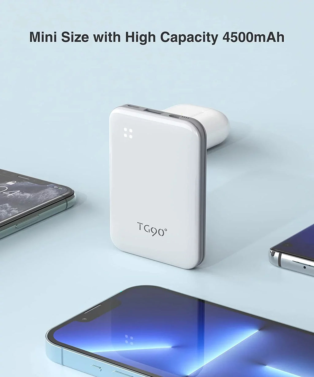 Built-in More Cable, Max/11/11 Max/X/XS/8/7/6/SE Charger Charger Phone White 13/13 and Max/12/12 Pro Compatible Pro Pro Power TG90 Mini with iPhone Bank Small Portable Portable with 4500mah Cell