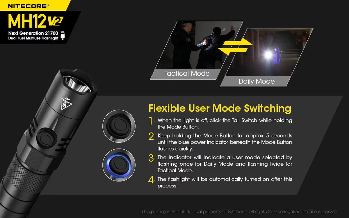 CREE Battery Flashlight Nitecore V2 21700 -1200 (Included) V6 -21700 Combo: Battery XP-L2 4000mAh MH12 Lumens NL2140 + LED