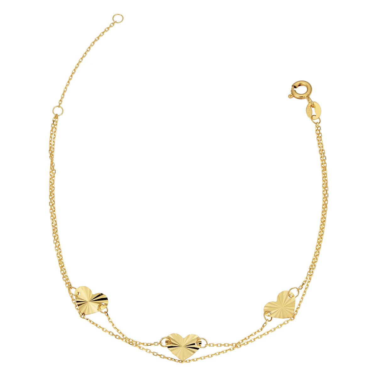 to Gold Diamond-Cut Yellow 7.5 6.5 (adjusts Double Strand 14k Kooljewelry Bracelet or Heart inch)