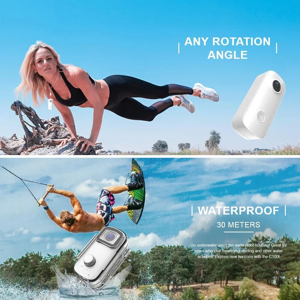 Back Video Battery Connection Mini WiFi Magnetic Waterproof SJCAM 30M Camera Action Waterproof Camera Digital with Sharing Built-in 1080P/30fps Case Clip C100 APP Body Lanyard