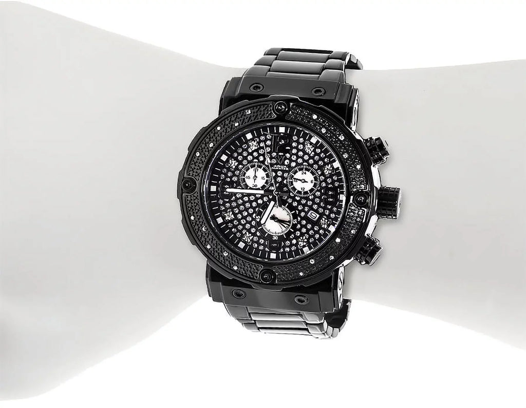 Genuine Diamond Stainless Black 0.25 Steel Ct Watch W#146