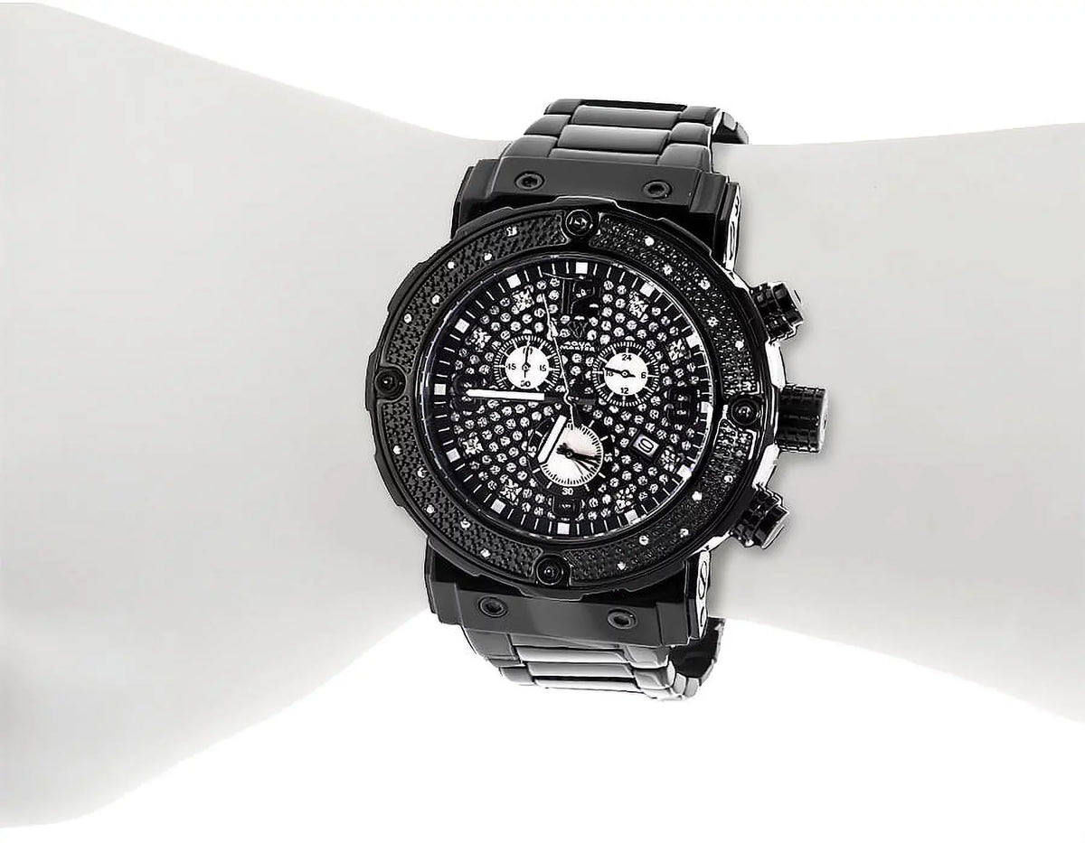 Genuine Diamond Stainless Black 0.25 Steel Ct Watch W#146