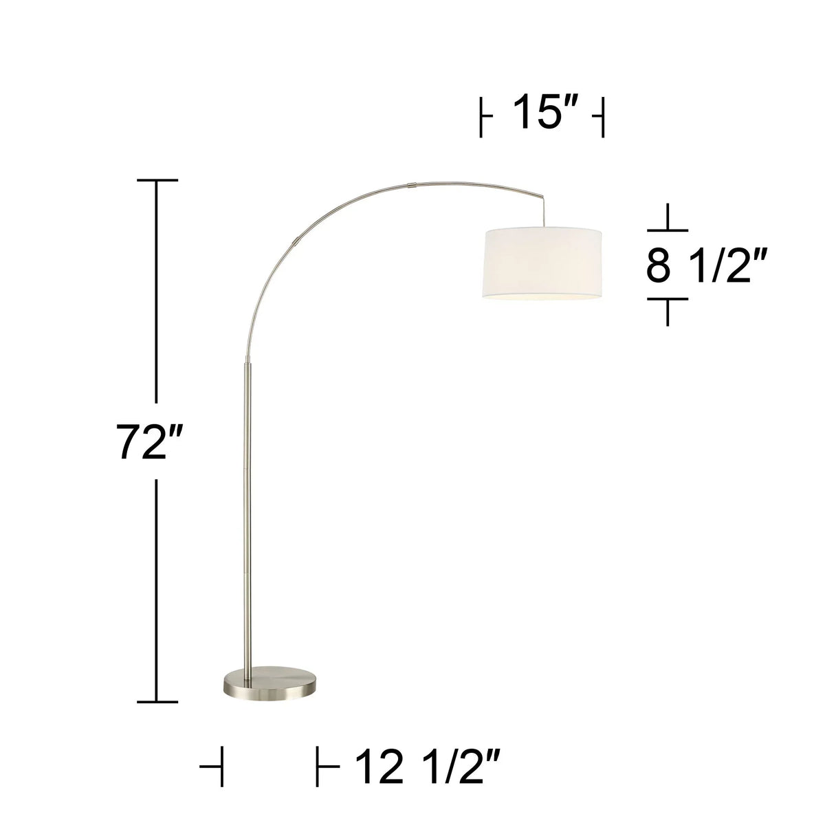 72" Charging with Modern Floor Lamp Room Reading for House White Port Lighting Drum Arc Tall 360 Living Nickel Shade Brushed USB