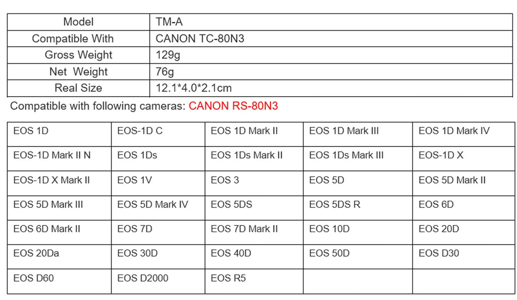 II II 50D 1D III Mark IV Cord Shutter 5D Intervalometer 7D II Mark X Mark 1D IV N III 5DS 1Ds 1D 1D II Timer TM-A Remote II 7D Canon II II III 6D Mark X C 6D JJC for Mark 1D R EOS 5DS R5 EOS Mark