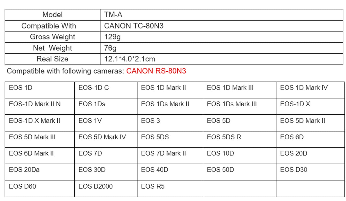 II II 50D 1D III Mark IV Cord Shutter 5D Intervalometer 7D II Mark X Mark 1D IV N III 5DS 1Ds 1D 1D II Timer TM-A Remote II 7D Canon II II III 6D Mark X C 6D JJC for Mark 1D R EOS 5DS R5 EOS Mark