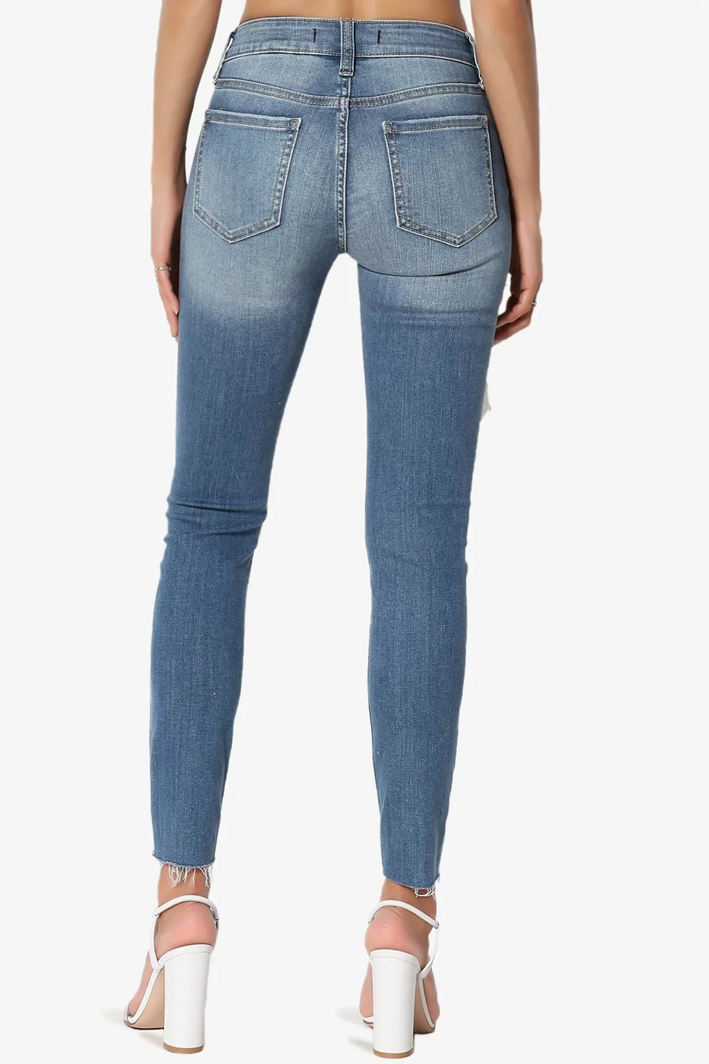 Rise Stretch Mid Deep Distressed TheMogan Perfect in Jeans Skinny Ripped Women's MD