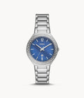 Date BQ3843 Fossil Watch Three-Hand Steel Stainless Ashtyn