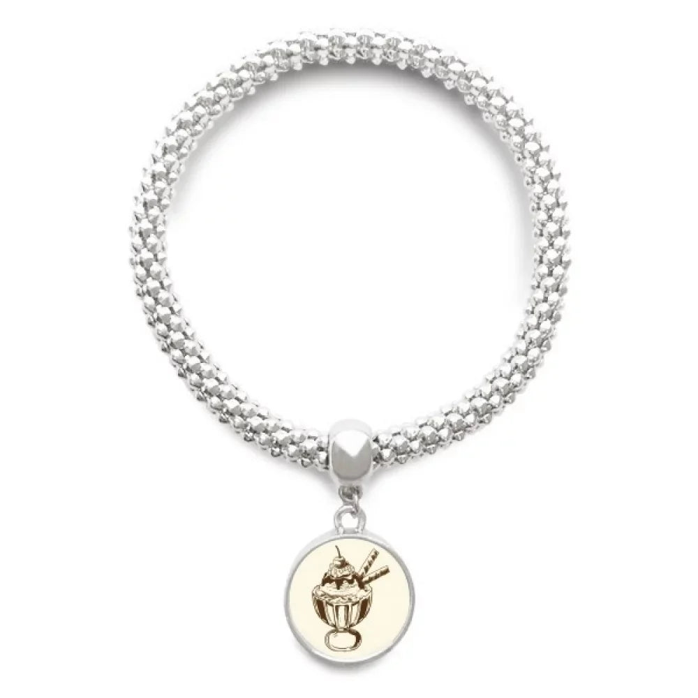 Sliver Cherry Chocolate Jewelry Biscuits Ice Pendant Bangle Cup Adjustable Chain Bracelet