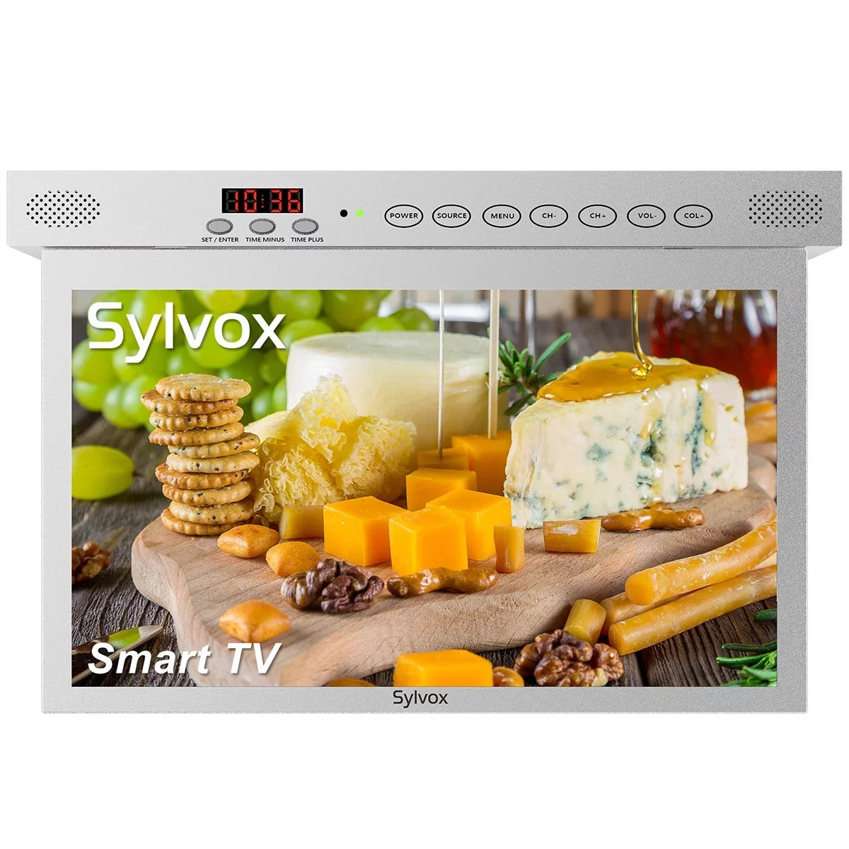 Support Smart Android Bluetooth(Silver） Kitchen WiFi Built-in Under TV inch TV, TV, 15.6 Smart SYLVOX Play, 1080P Cabinet Assistant FHD