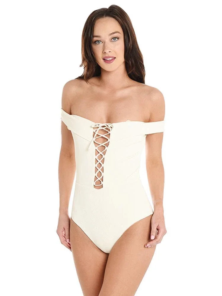 US Piece L*Space Swimsuit, One 6 Bandeau Lace-Up CREAM Anja
