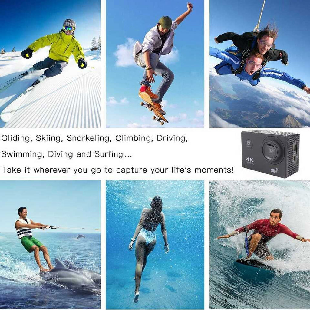 Waterproof, Under Camera HD Camera Included Carry TF 30M Battery, Action Sports 1080P Case Card,