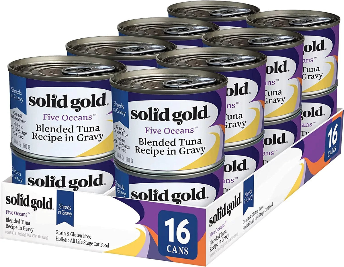 Amino Superfood, in Canned Fish Protein, Gravy Can 16ct/6oz Acids Shreds Tuna & Grain Cats - Gravy & Minerals with with Real - Cat Solid for Shreds Free Gold Food Gluten - Wet - Vitamins,