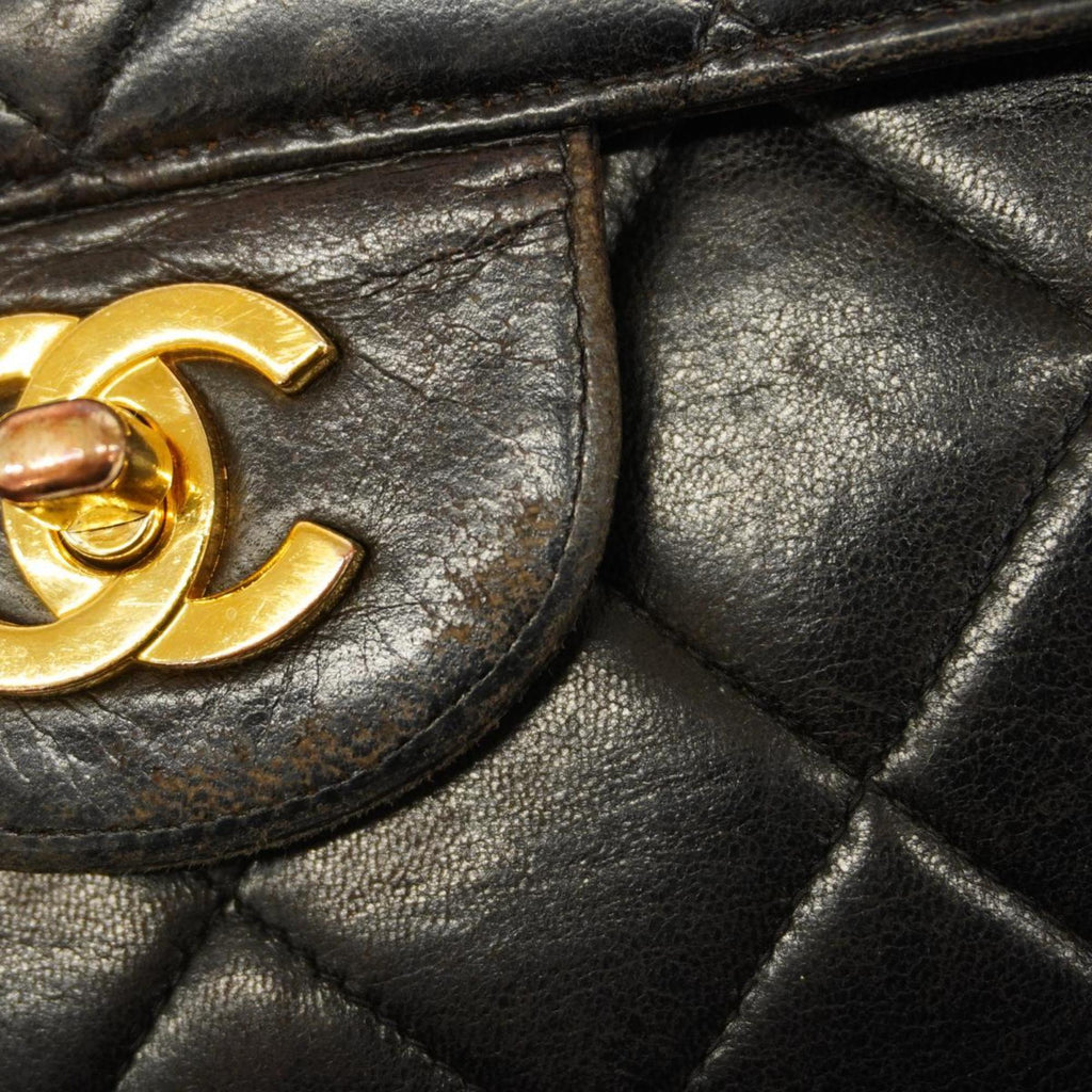 Face (Good) Women's Bag Pre-Owned Chain Matelasse Lambskin Black W Shoulder Double