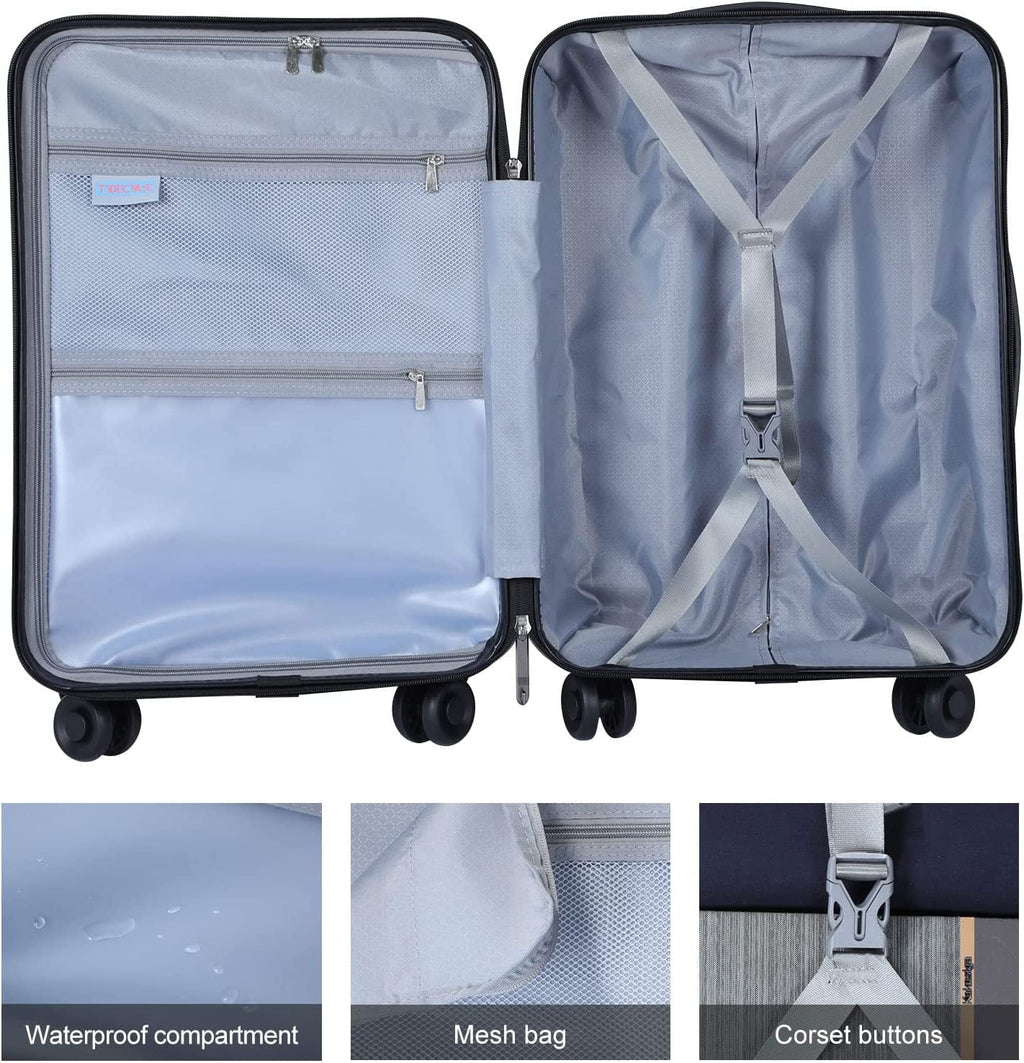 Expandle, Only Wheels, Blue with Laptop 65L, Set, 2 Lock Piece 37~41L + 20 & 20 Inch TSA 24 Ice Pocket with Front Lightweight & Spinner Suitcase 20/24 ABS+PC Luggage Inch Hardshell